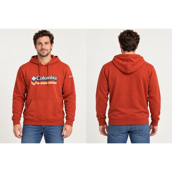 Columbia Other - Columbia Mens Burnt Orange Retro Stacked Logo Fleece Hoodie XM0399 Size M